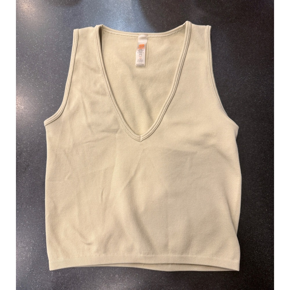 Mono B Ribbed Tank Top Women Small Cream Excellent Deep V-Neck Seamless X12243